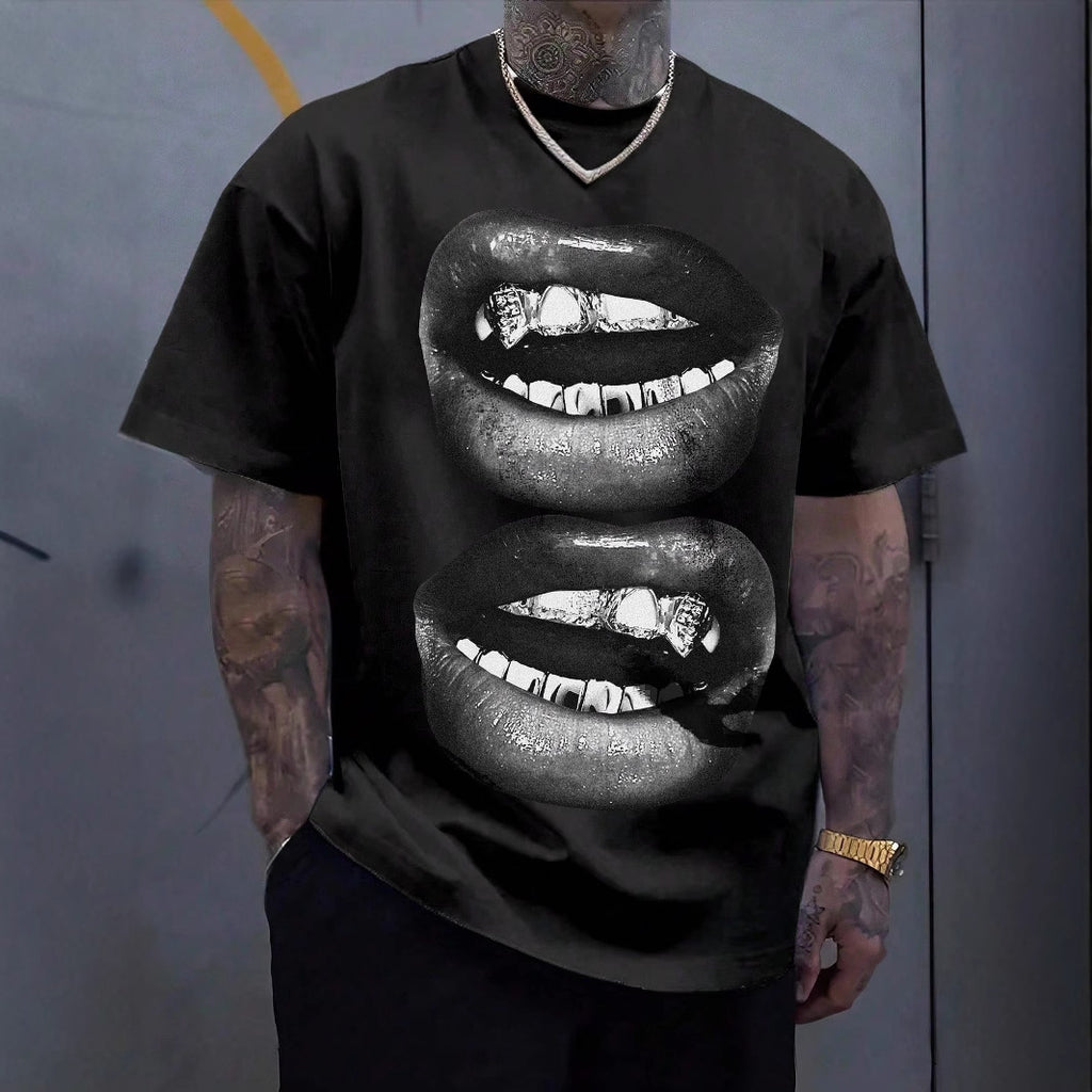 Tooth Drill Mouth Trendy Brand Short-Sleeve Streetwear Casual Couple T-Shirts