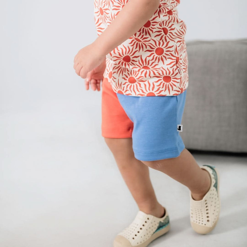 Youth Bamboo Play Shorts | Tangerine Crush And Tidal Blue-0