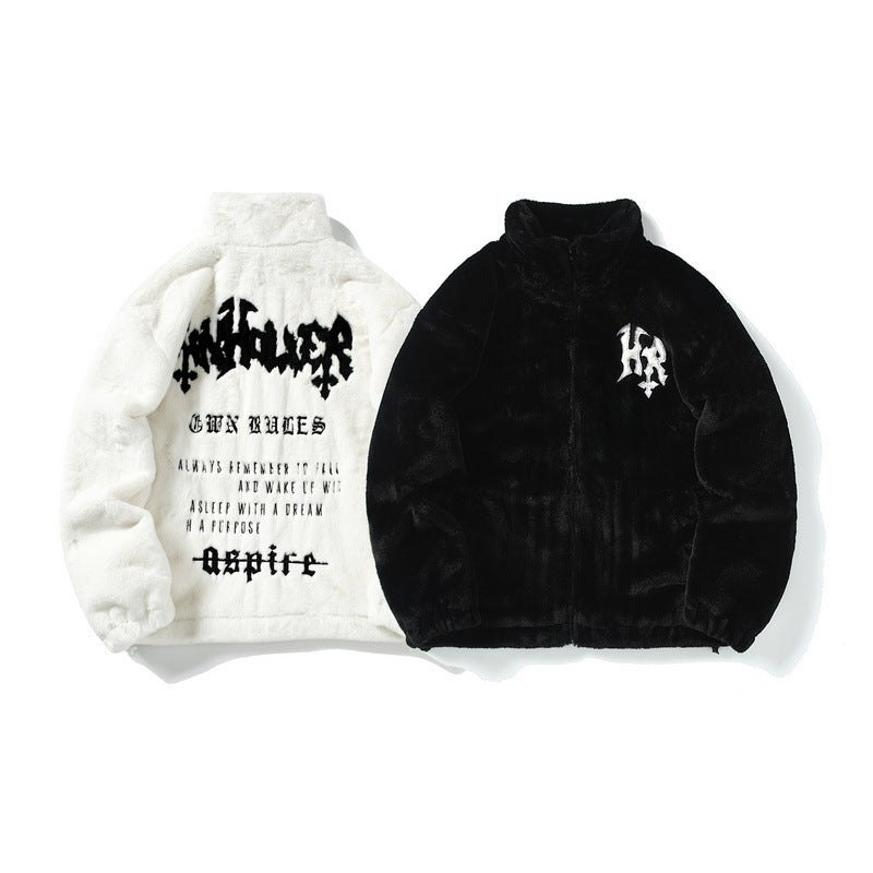 Stars Heart Embroidered Plush Thickened Cotton Padded Coat