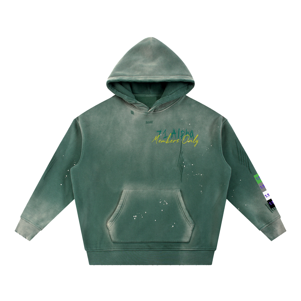 71 Members Only Vintage Washed Frayed Fleece Hoodie