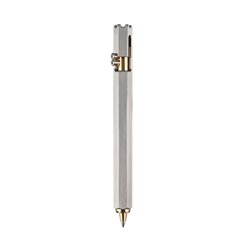 Stainless Steel Hexagonal Bolt Tactical Pen Brass Neutral Business Signature Ballpoint