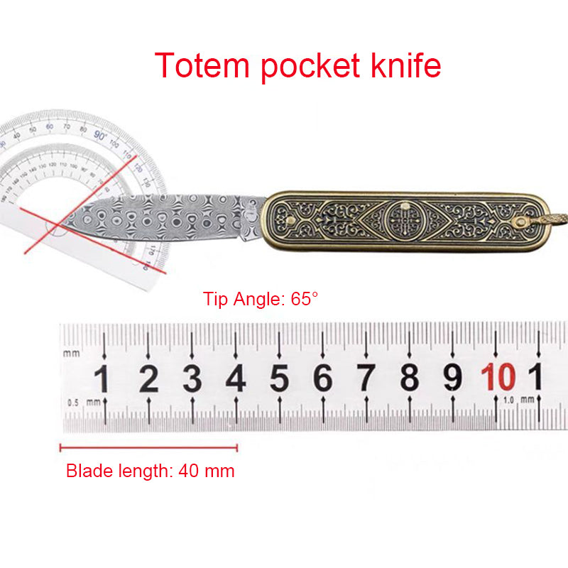 Han Dao Totem Pocket Knife Damascus Steel Rose Pattern Folding Mini Portable Knife