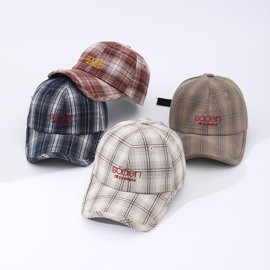 Striped Checkered Embroidered Letter Simple And Fashionable Baseball Cap Suitable For Daily Outdoor Outings And Travels