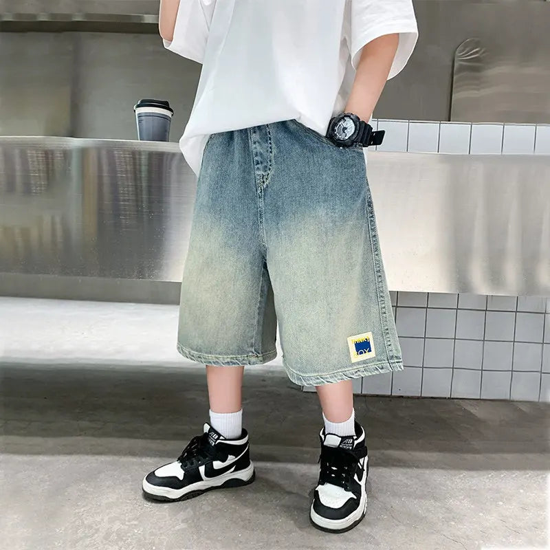 UNITIM Summer Junior Boys Shorts Cotton Letter Print Children Boys Denim Shorts Handsome 3-14Y Kids Boys Shorts Teens Boy Jeans
