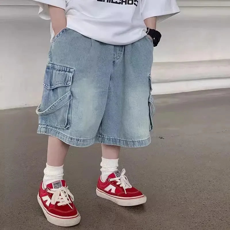 Summer Boys Denim Shorts Multi-Pocket Denim Shorts For Kids 2-10Years Casual Comfort Children Shorts Teen Cargo Shorts