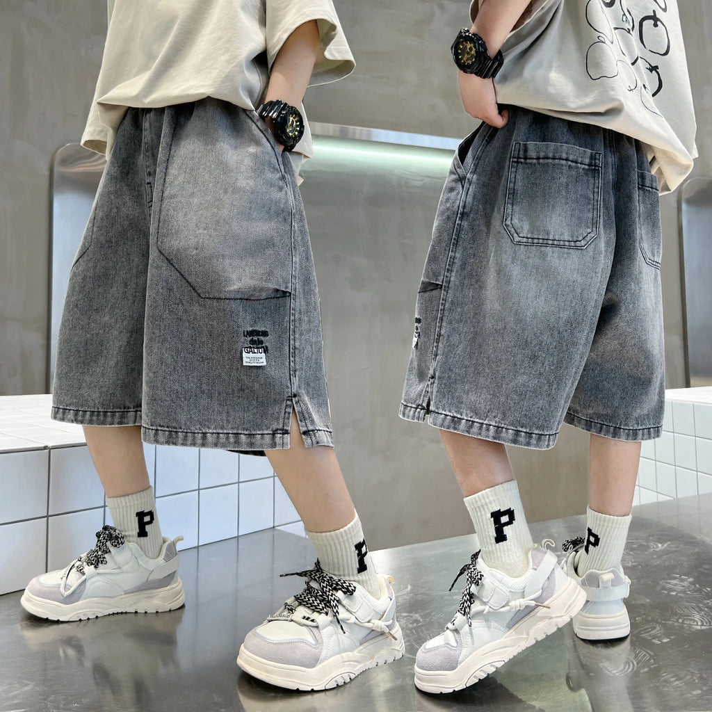 Kids Vintage Capris Denim Pants Teens Child Loose Style Knee Length Jeans 5-14Y 2025 Tween Boy Casual Denim Shorts for Summer