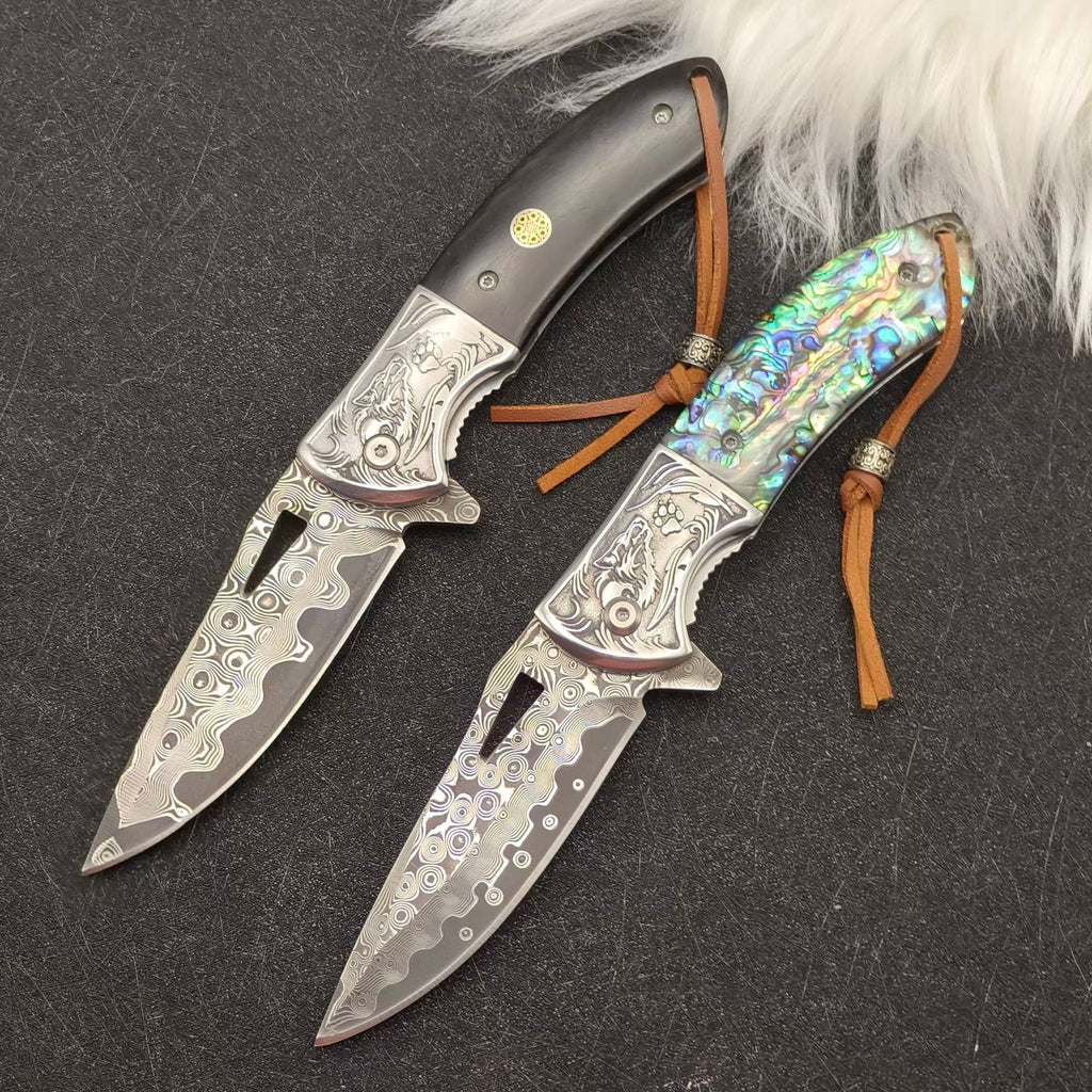 Damascus Steel Outdoor Folding Knife Portable Fruit Knife Sharp