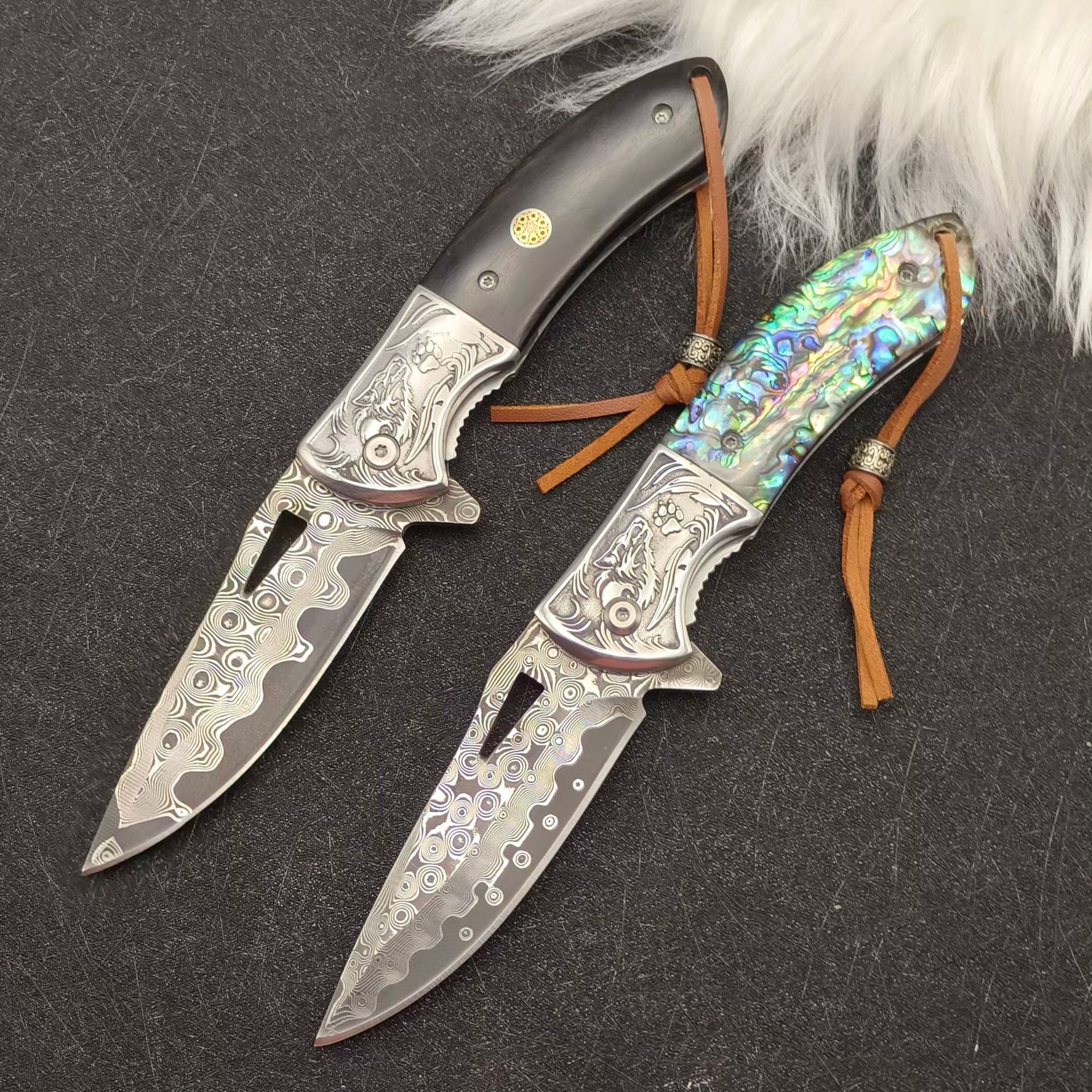 Damascus Steel Outdoor Folding Knife Portable Fruit Knife Sharp