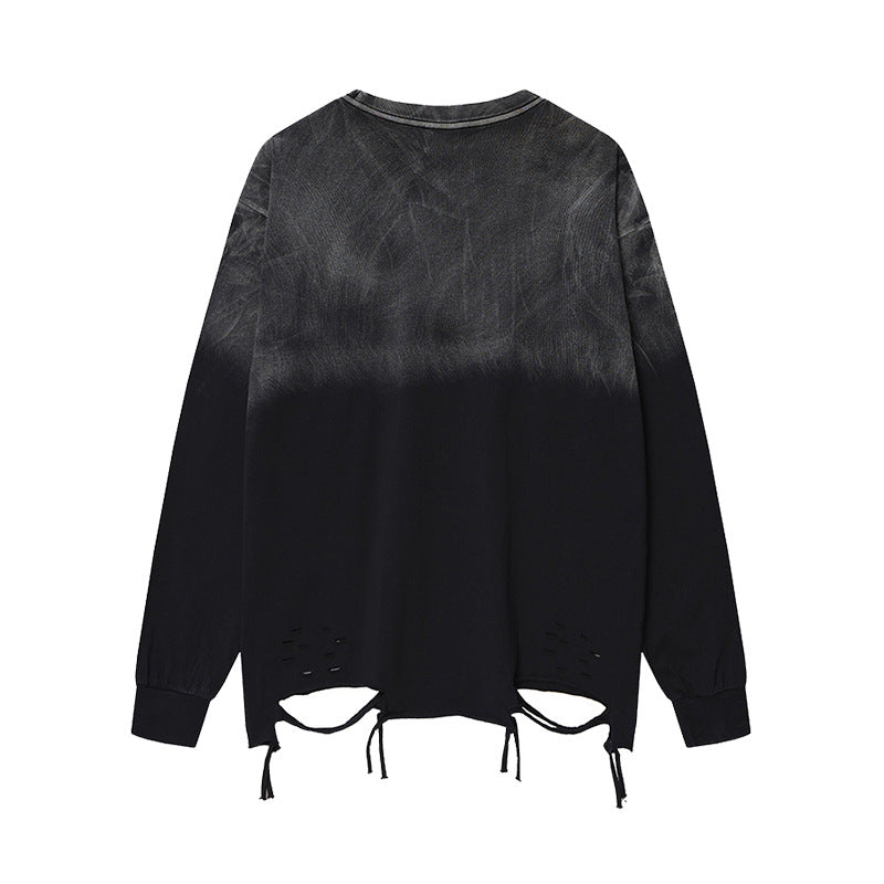 Handsome Washed-look Ombre Necklace Loose-fit Bottoming Shirt Top