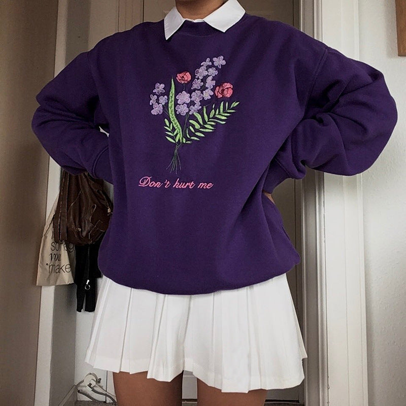 Embroidered Casual Loose Sweatshirt