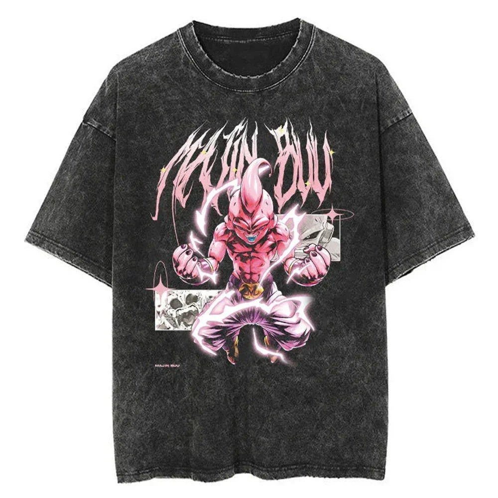T-shirt Men's Street Clothing Dragon Ball Cartoon Pattern Vintage T-shirt Neutral Casual White Cotton Women T-shirt Top