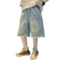 Teenage Child Blue Denim With Y2K Fashion Style Trousers Toddler Ages 4-14Y Boys Denim Shorts Teen Boys Casual Knee-Length Jeans