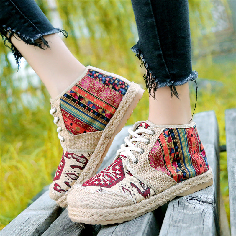 EMBROIDERED COTTON CANVAS LACE-UP SHOES