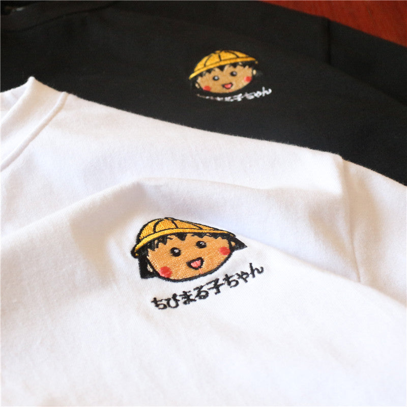 Embroidered vintage short-sleeved T-shirt