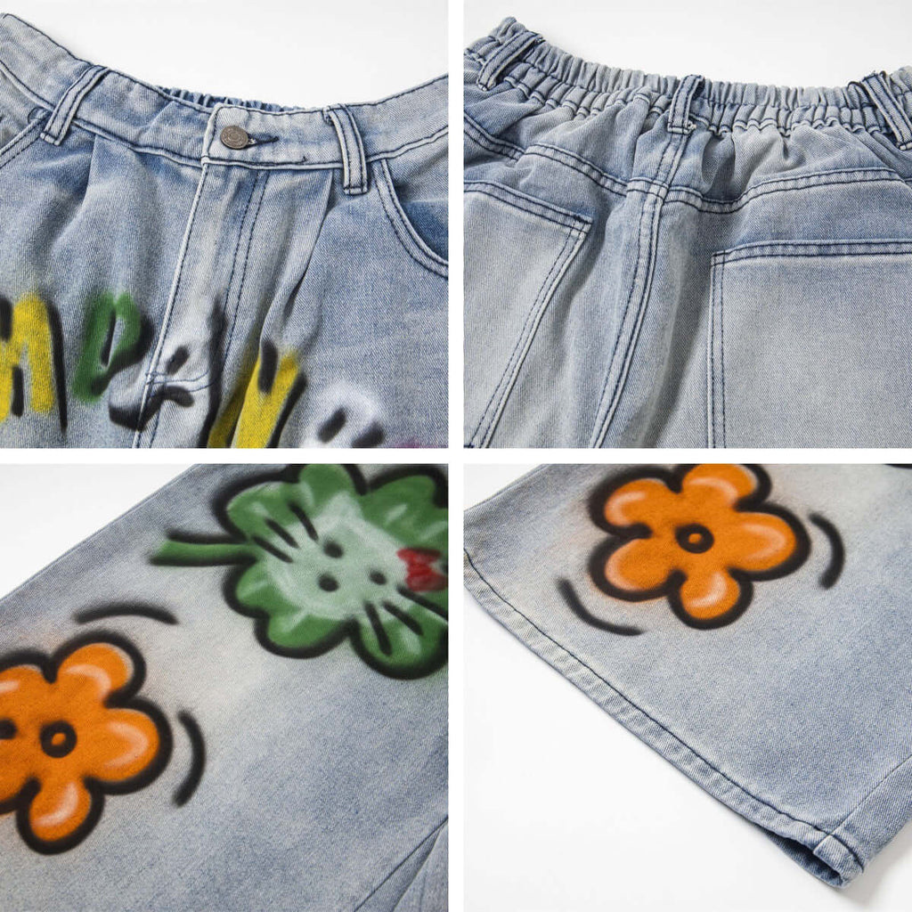Tailored Urban Graffiti Denim Shorts
