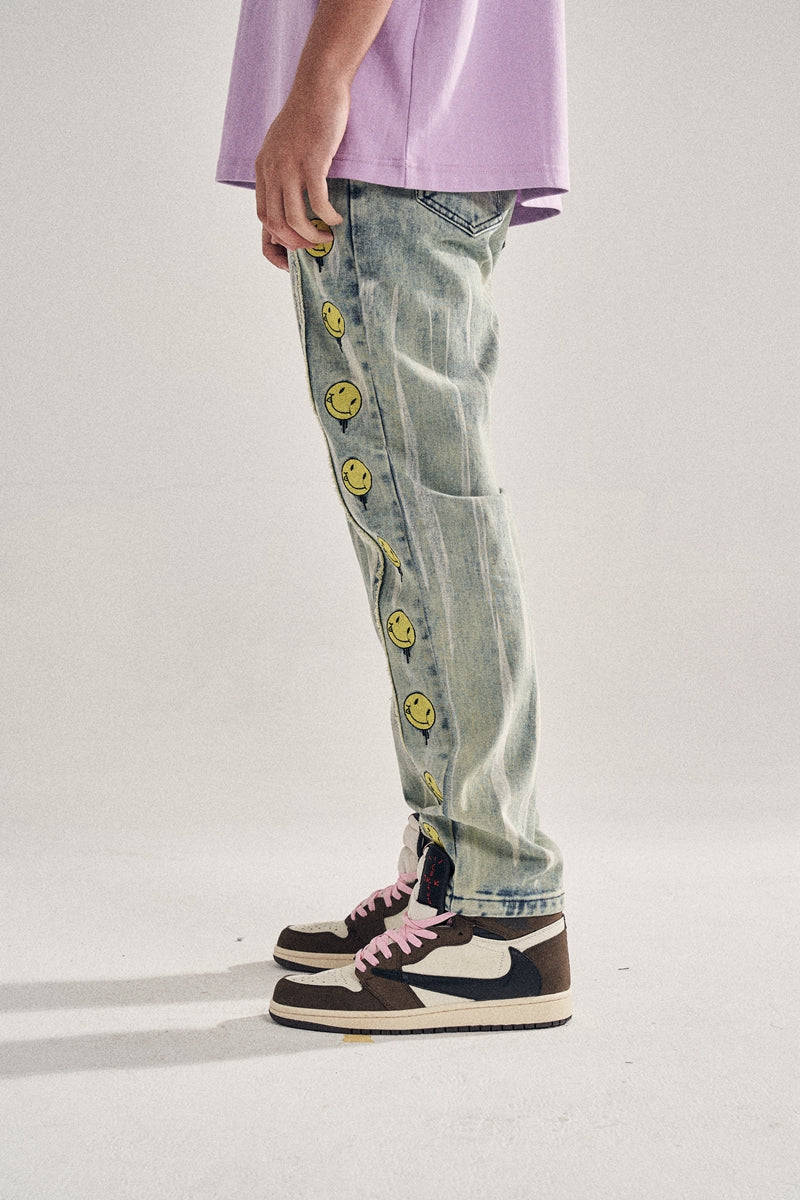 Smiley embroidered jeans