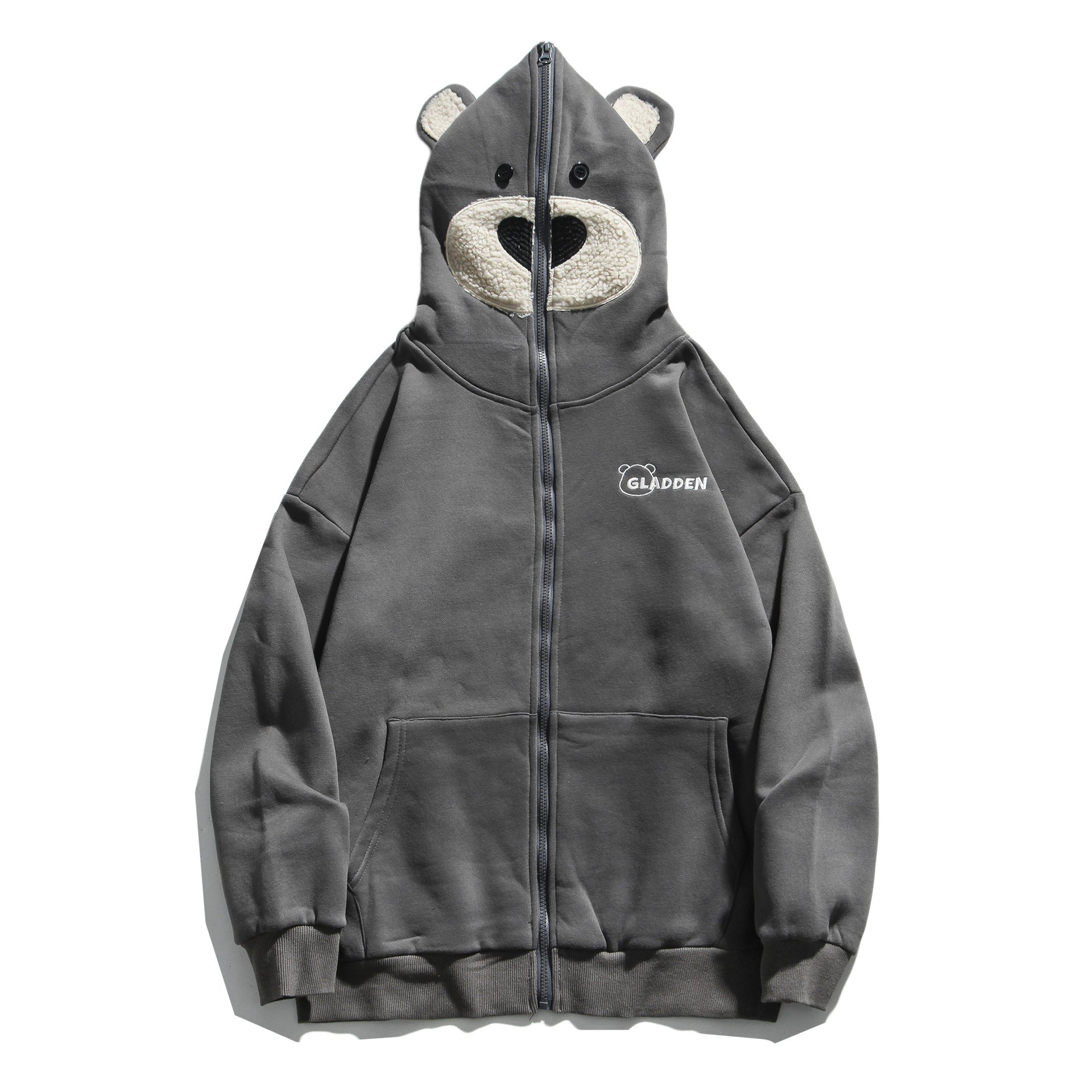 Bear embroidered couple zipper cardigan jacket