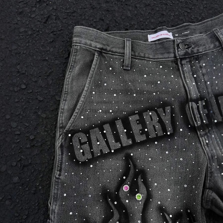 Men's Printed Rhinestone-Embellished Loose Cropped Shorts