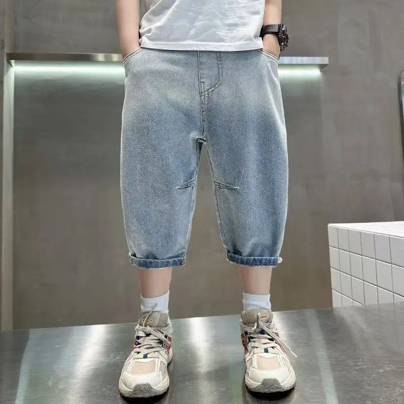 New Fashion Kids Denim Shorts For Boys Summer Hot Sale Cartoon Capris Jeans Teens Children Casual Shorts Bottom Mid-Calf Pants