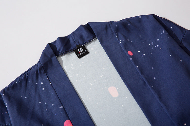 Ukiyo-e Sky Lantern Retro Cardigan Kimono Bathrobe Loose Chinese Style