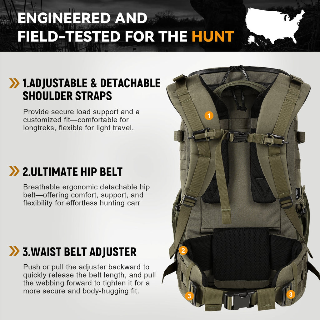VOTAGOO® Hunting Backpack with Rifle/Bow Carry System-2