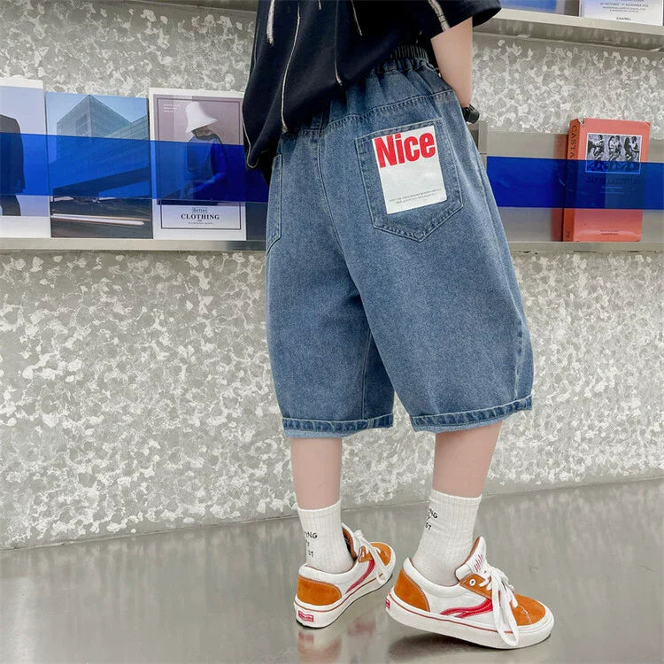 Teen Children's Shorts 2025 Summer New Kids Denim pants thin pants large children loose Boys with five Quarter pants 4-15Years