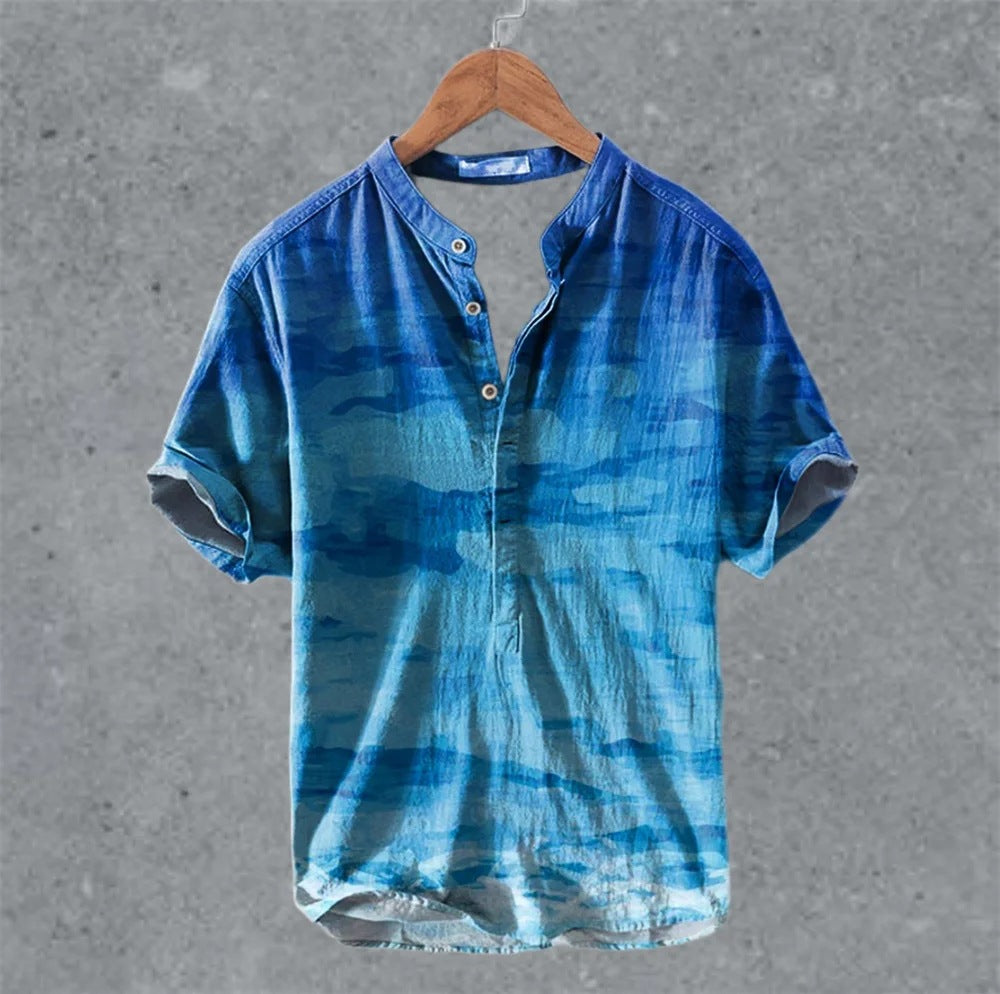 Men's Casual Linen Semi-Open Short-Sleeve