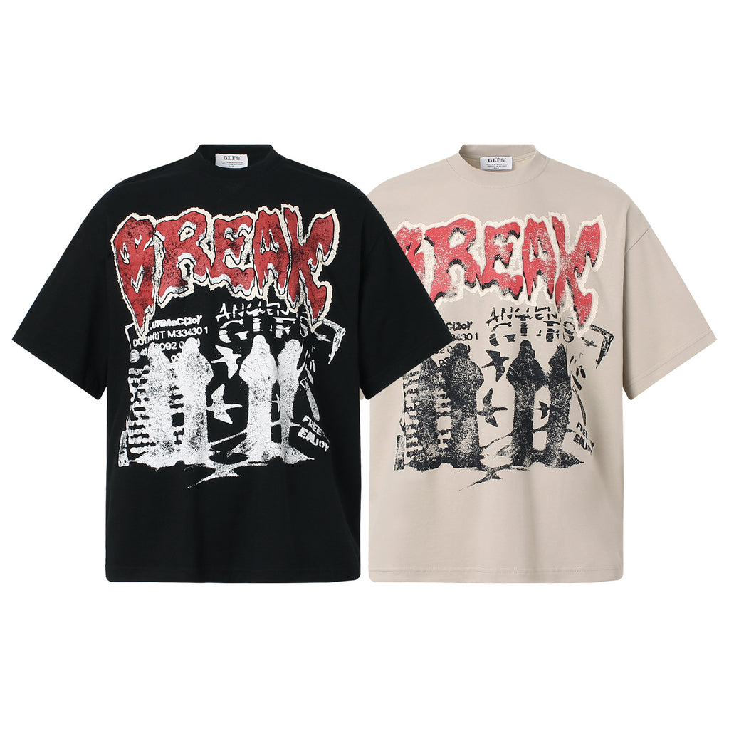 American-style Street Hip-hop Rock Band Letter-printed Short-sleeve Shirt