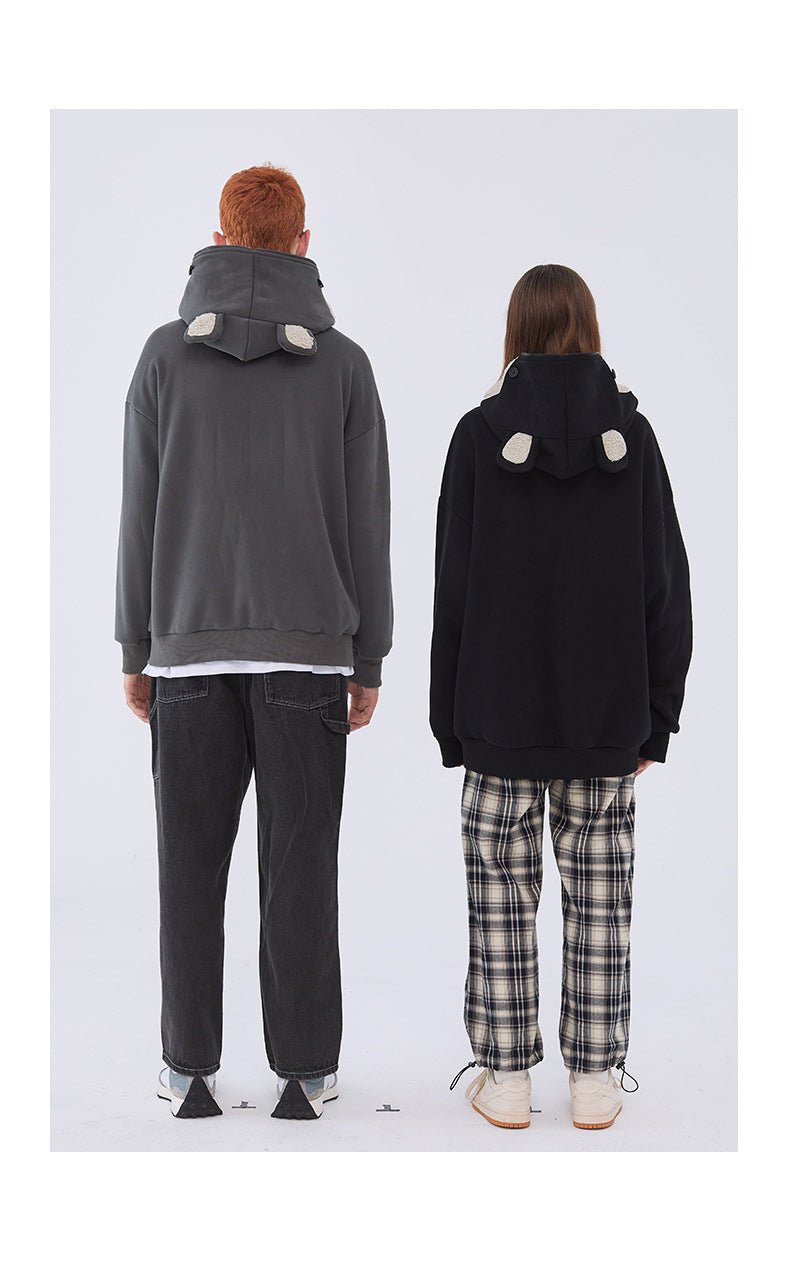Bear embroidered couple zipper cardigan jacket