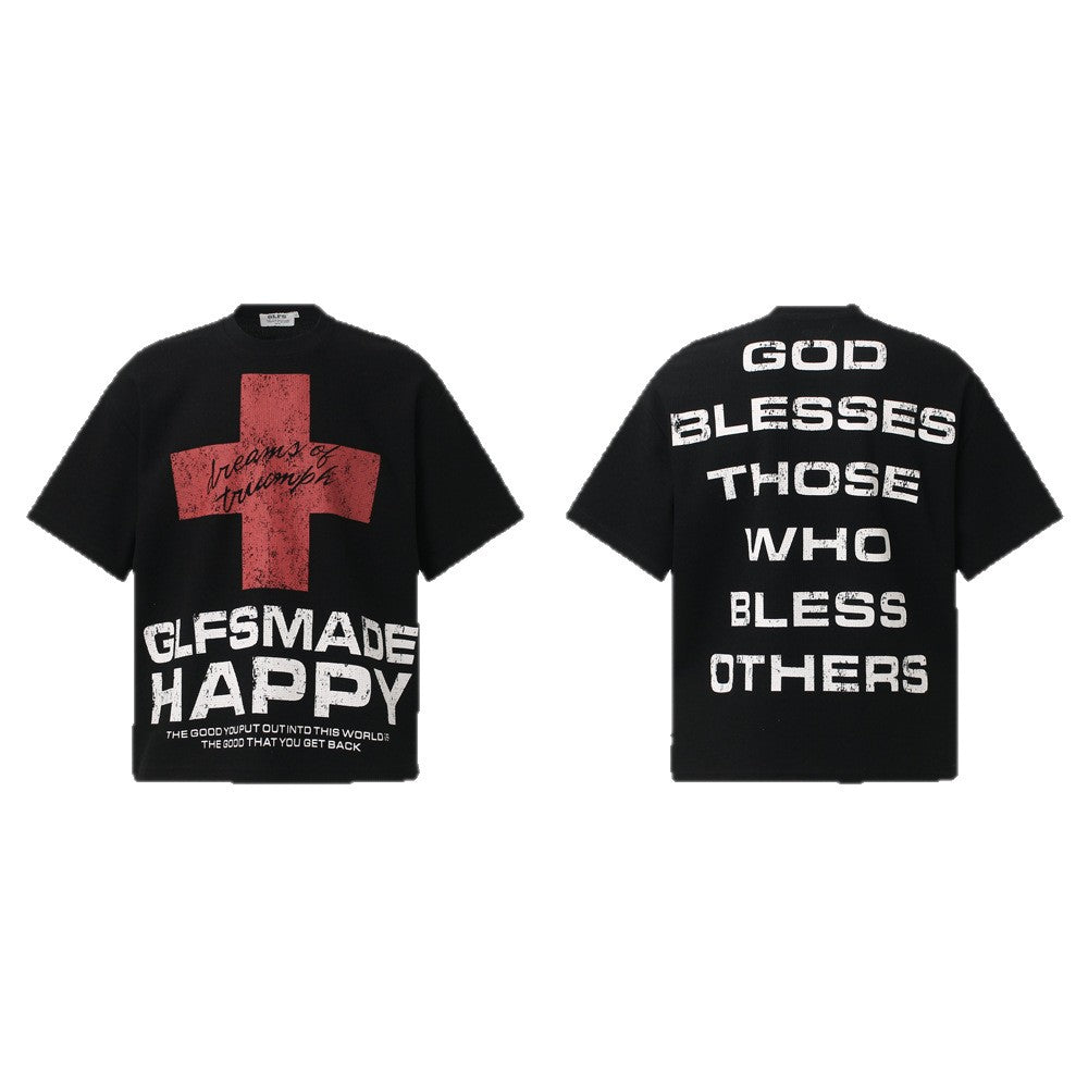 Vintage Cross Motivational Slogan Letter Short-sleeve Shirt