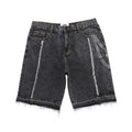 Black chain embroidered raw denim shorts