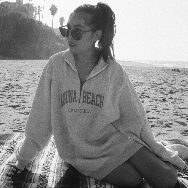 Embroidered zipper sweatshirt