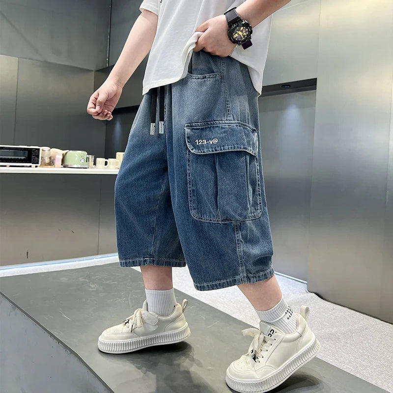 Summer Fashion Boys Denim Teen Boys Capri Jeans Tween Child Y2k Style+Tie-Dye Design Trousers Toddler Casual Pants Ages 4-14Y