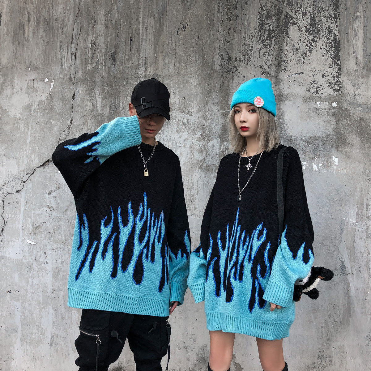 Thick embroidered hip-hop couple sweater
