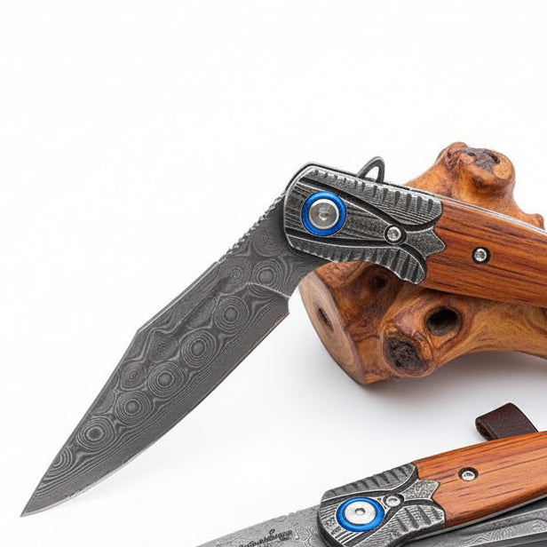 Damascus Steel Folding Knife – Outdoor Hunting & Survival Pocket Knife for Men | EDC Multi Tool