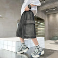 Loose Style Kids Child Summer Denim Cargo Shorts with Big Pocket For Teens Boy Knee Length Distressed Jeans Capris Pants 5-14 T