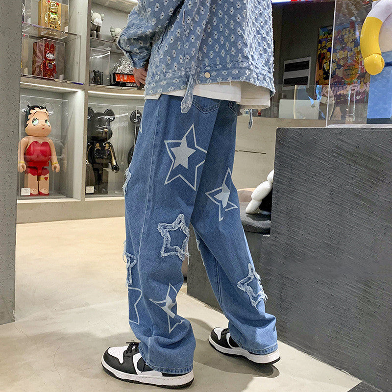 Embroidered Jeans Loose Five-pointed Star