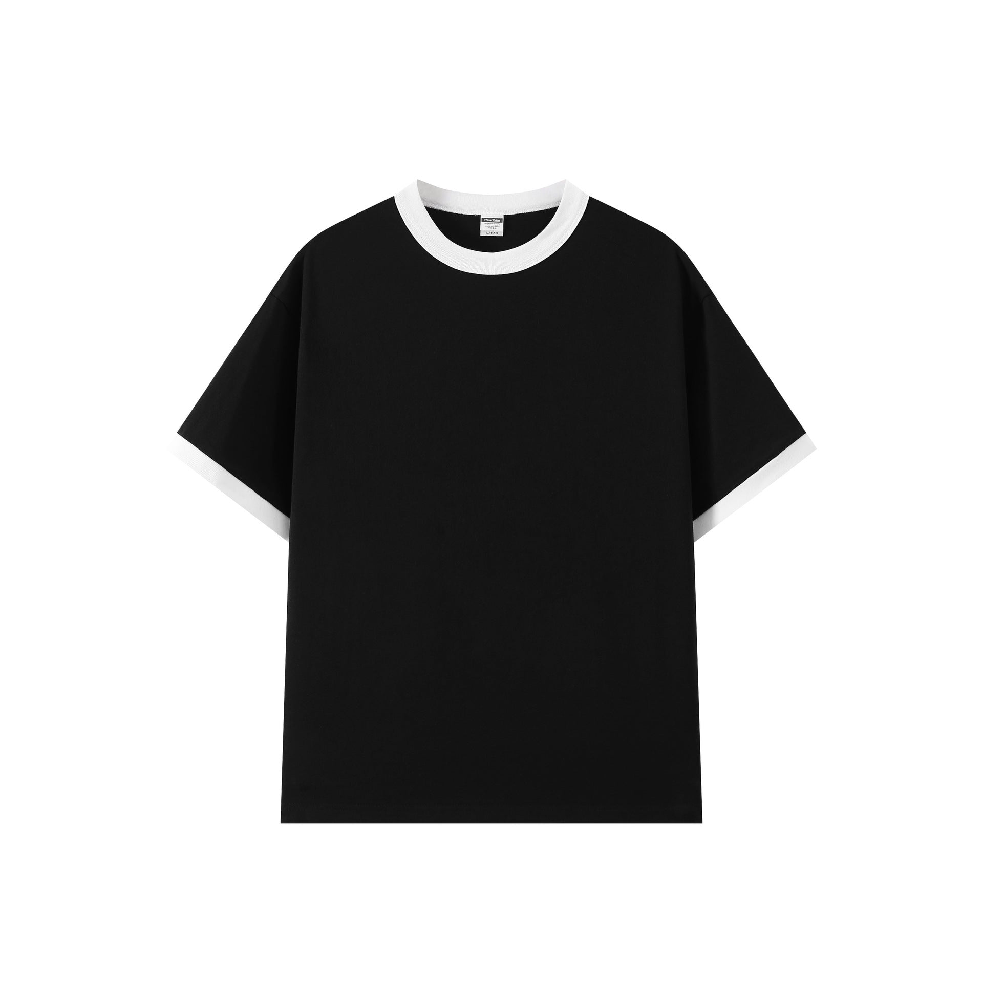 Contrast-color Short-sleeve Crew Neck Spliced Color