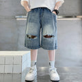 Loose Style Teen Boys Casual Ripped Denim Shorts with Holes Kids Causal Summer Broken Shorts Child Baggy Destroyed Short Jeans