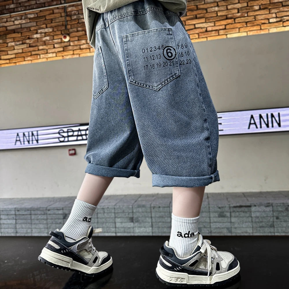 Teen Children's Shorts 2025 Summer New Kids Denim pants thin pants large children loose Boys with five Quarter pants 4-15Years