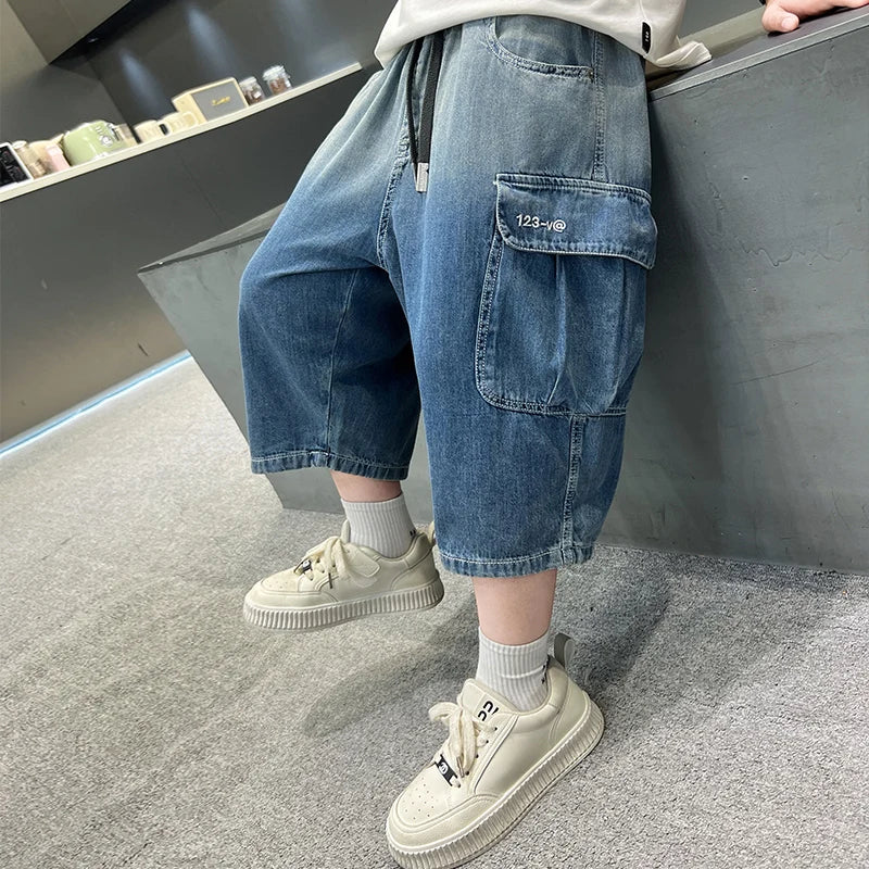 Summer Fashion Boys Denim Teen Boys Capri Jeans Tween Child Y2k Style+Tie-Dye Design Trousers Toddler Casual Pants Ages 4-14Y