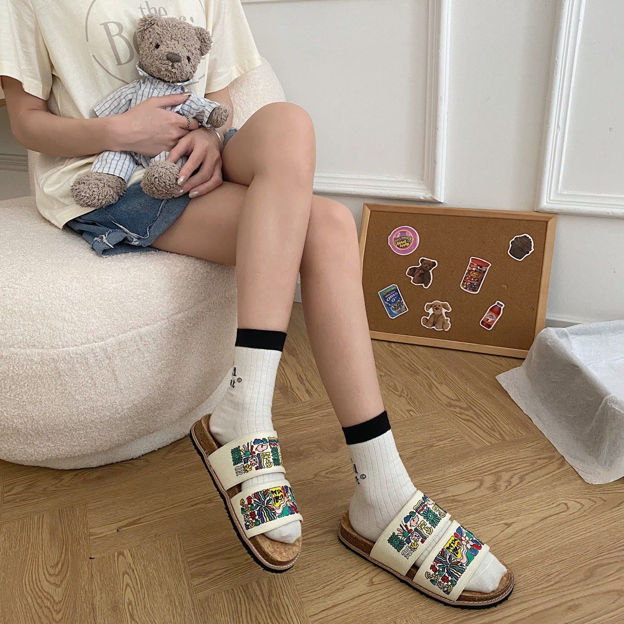 Women's Embroidered Sandals Cork Sole Special-interest Design