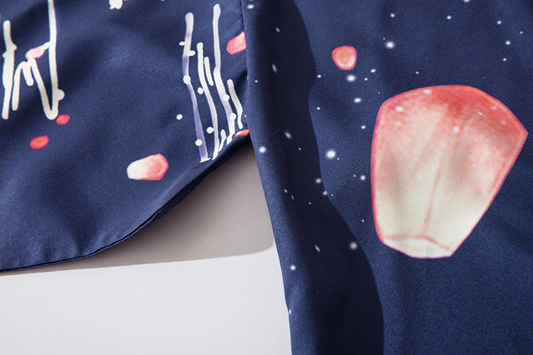 Ukiyo-e Sky Lantern Retro Cardigan Kimono Bathrobe Loose Chinese Style