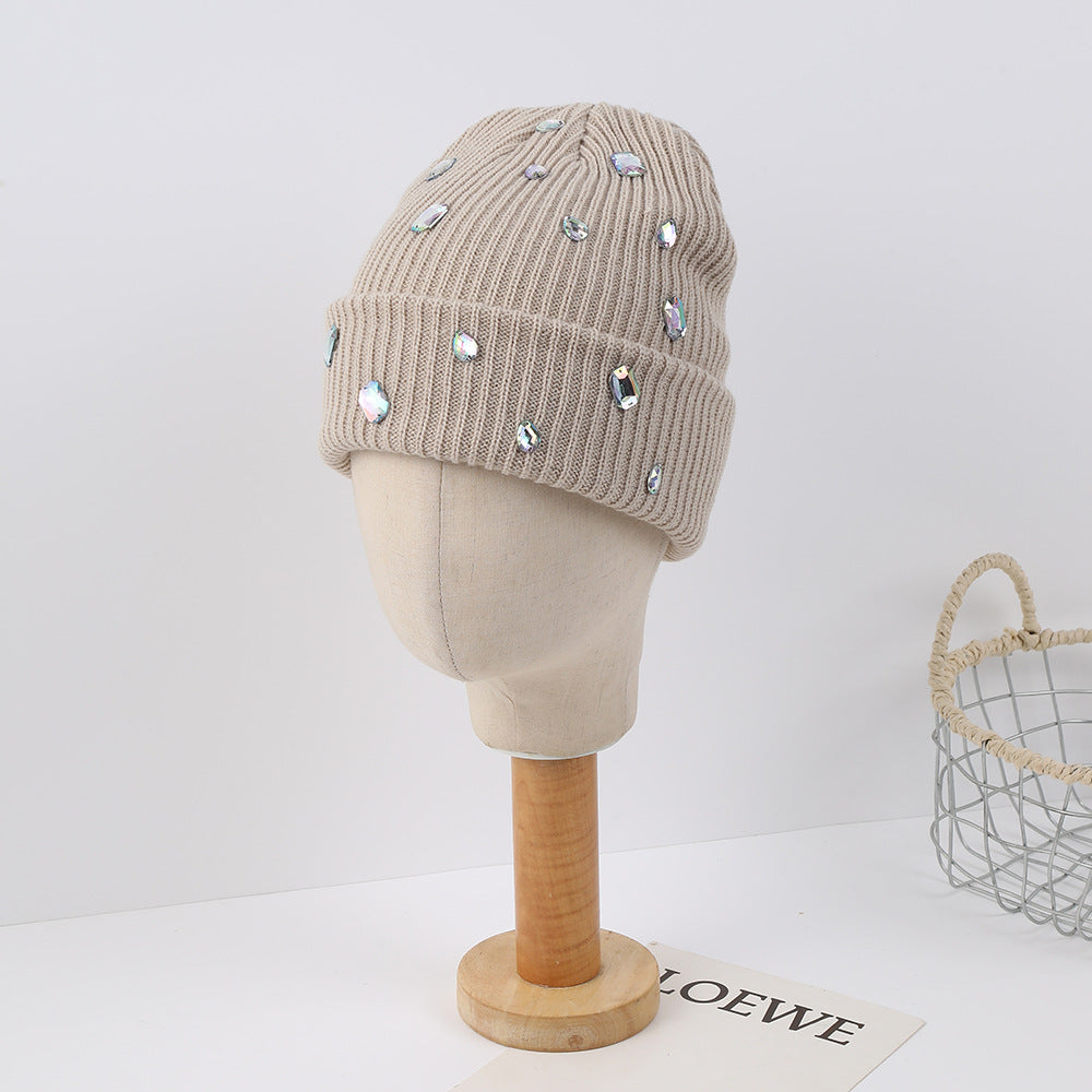Multi-purpose Rhinestone-decorated Knit Hat