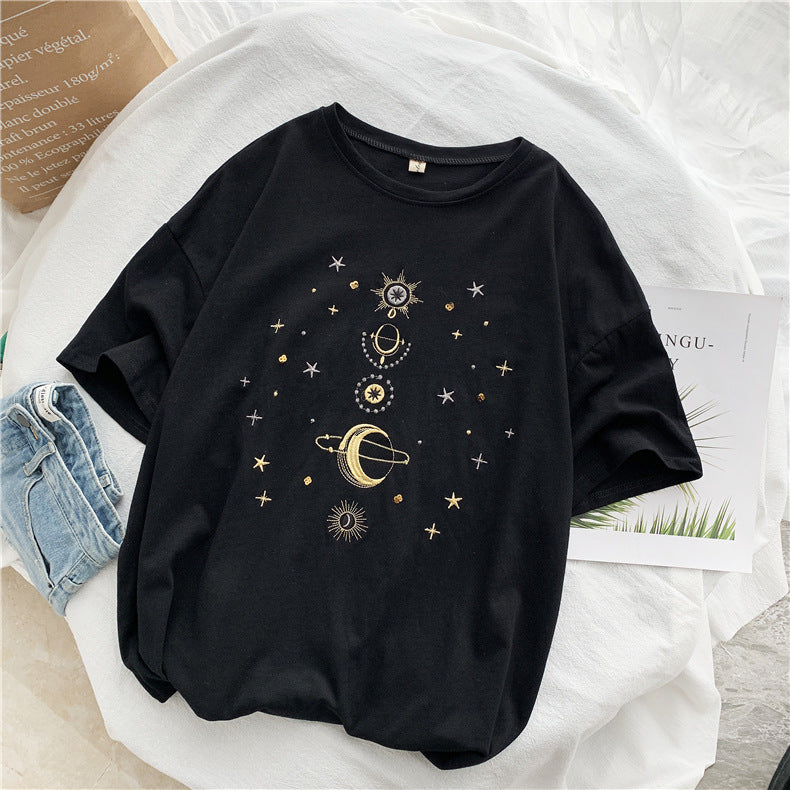 Embroidered loose top Mori bottoming shirt
