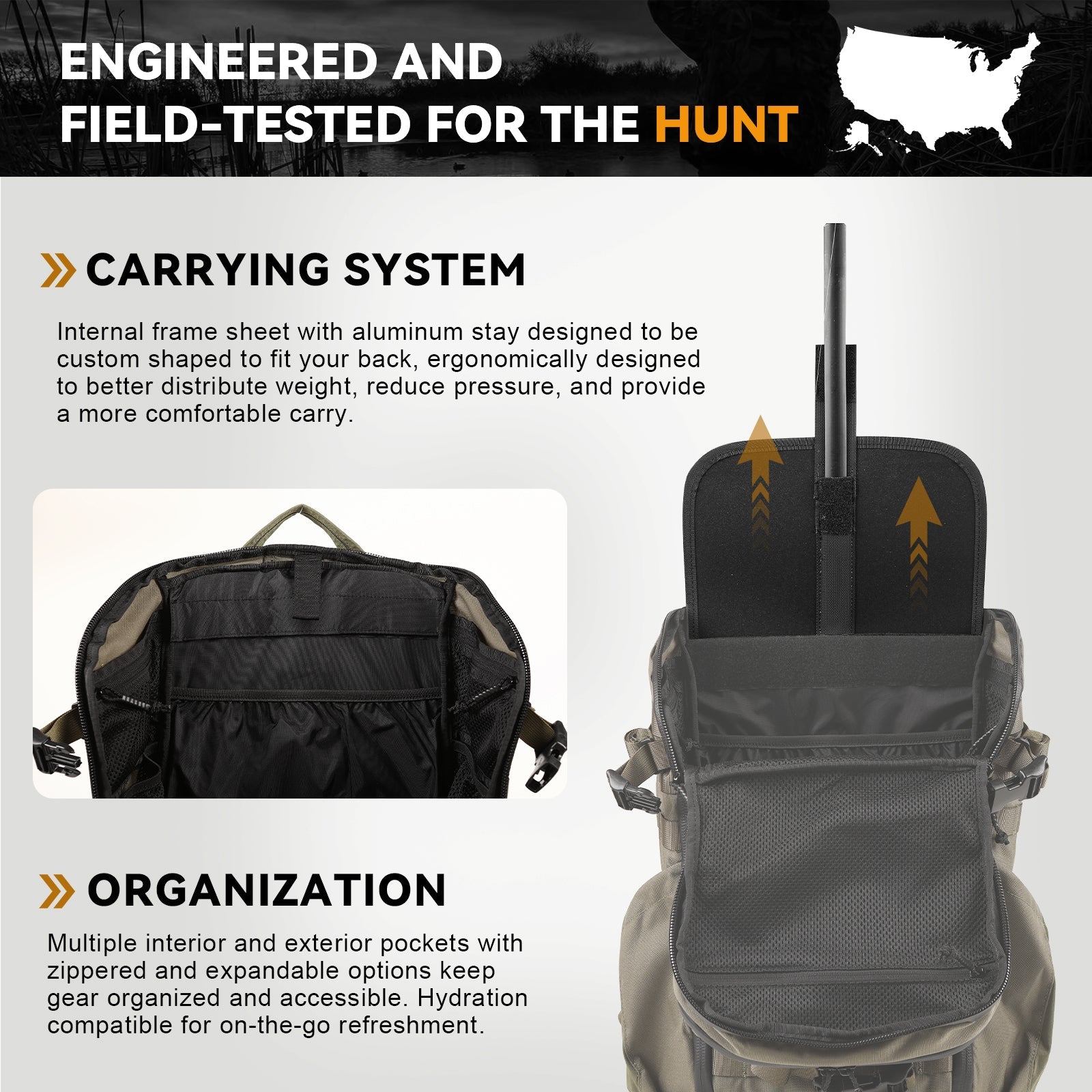 VOTAGOO® Hunting Backpack with Rifle/Bow Carry System-4