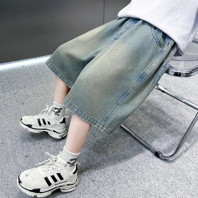 Boys Denim Shorts Summer Tween Children's Loose Teen Capri Pants High Quality Boys Clothes Short Jeans 5 6 7 8 9 10 11 12 13 14Y