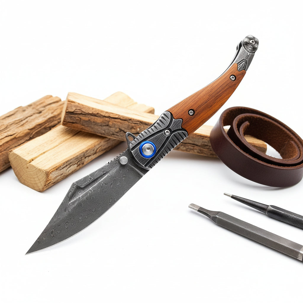 Damascus Steel Folding Knife – Outdoor Hunting & Survival Pocket Knife for Men | EDC Multi Tool