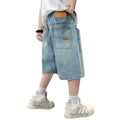 Boys Denim Shorts Teen Boys Casual Knee-Length Jeans Teenage Child Blue Denim With Y2K Fashion Style Trousers Toddler Ages 4-14Y