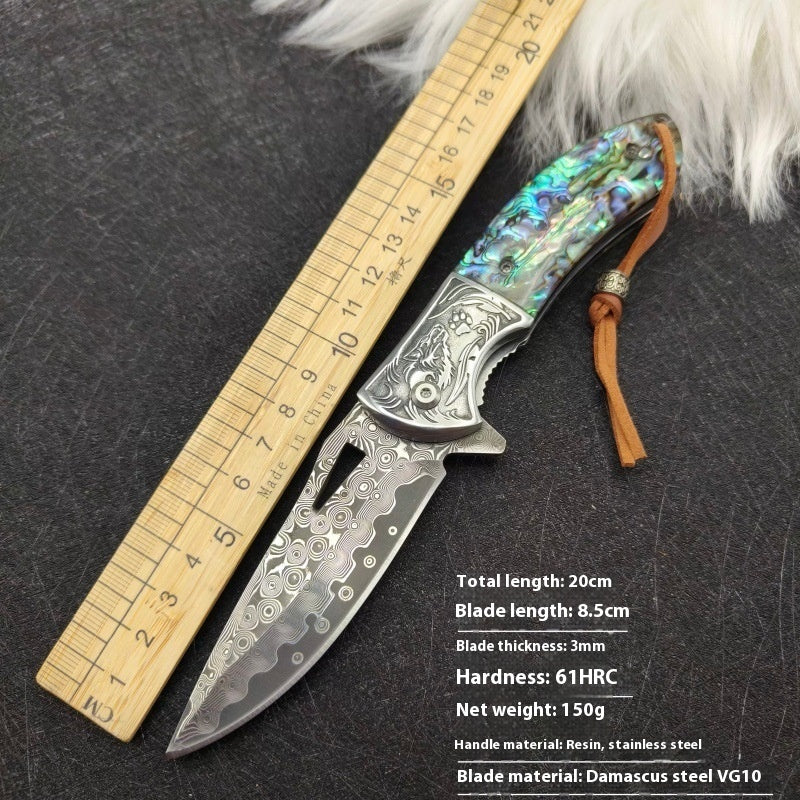 Damascus Steel Outdoor Folding Knife Portable Fruit Knife Sharp